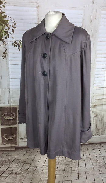 Original 1940s Vintage Volup Taupe Mauve Gabardine Swing Coat