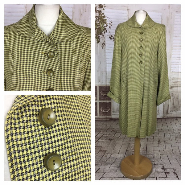 Original 1940s 40s Vintage Mustard Yellow Grey Check Swing Coat