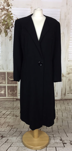 Original 1940s 40s Classic Vintage Volup Black Wool Coat By Marshall & Snelgrove