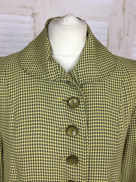 Original 1940s 40s Vintage Mustard Yellow Grey Check Swing Coat