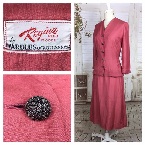 Original 1950s 50s Vintage Pink Silk Skirt Suit By Regina