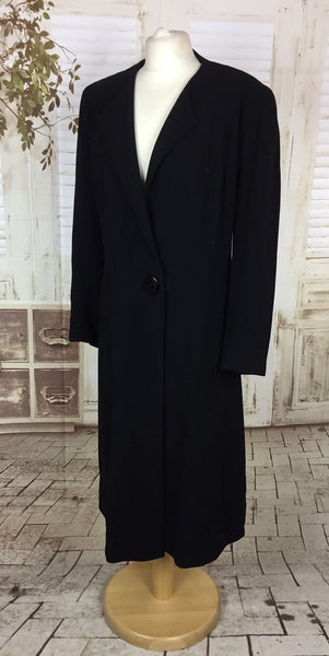 Original 1940s 40s Classic Vintage Volup Black Wool Coat By Marshall & Snelgrove