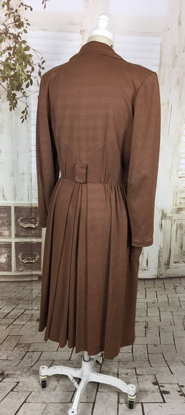 Original 1940s 40s Vintage Brown Gabardine Faux Suede Princess Coat