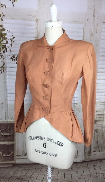 LAYAWAY PAYMENT 1 of 2 - RESERVED FOR NATASHA - Original 1940s 40s Peach Taffeta Jacket With Pleated Peplum Back