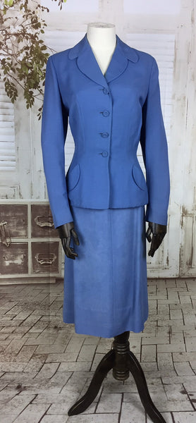 Original Late 1940s 40s Vintage Sky Blue Linen Summer Skirt Suit By Sacony