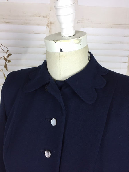 Original 1940s 40s Vintage Navy Blue Ladies Gab Gabardine Skirt Suit By Rosemont