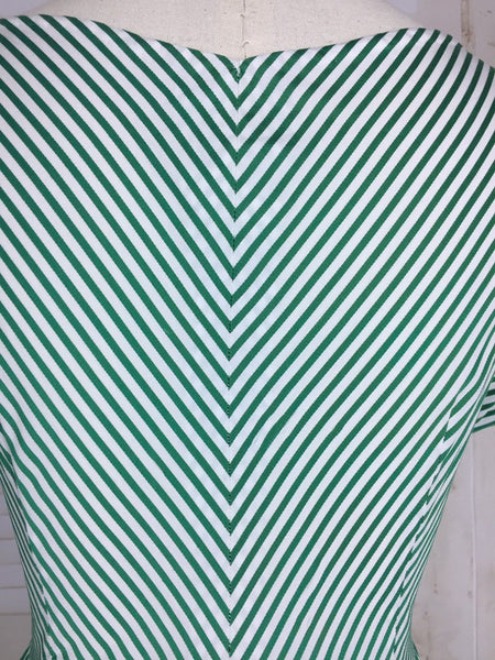 Original 1950s 50s Vintage Emerald Green And White Stripe Summer Dress