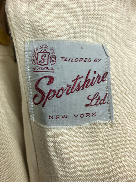Gorgeous Late 1940s 40s Original Vintage Cream Linen Suit By Sportshire