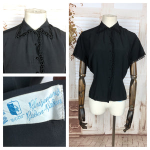 Original 1950s 50s Vintage Black Rayon Blouse