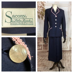 LAYAWAY PAYMENT 2 OF 2 - RESERVED FOR CHEY - Original 1940s 40s Vintage Navy Blue Cotton Summer Suit By Sacony Palm Beach