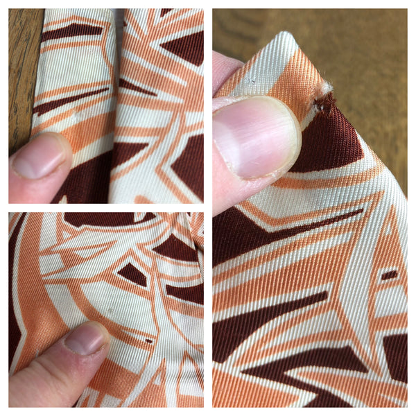 Fabulous Original 1940s Vintage Peach And Burgundy Abstract Pattern Rayon Swing Tie By Pilgrim