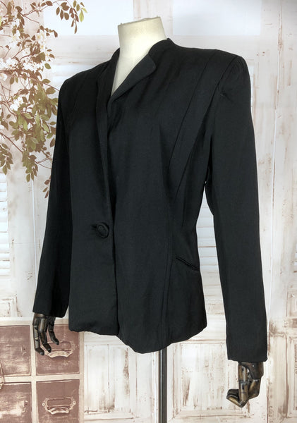 Original Vintage 1940s 40s Volup Black Gabardine Blazer By Printzess