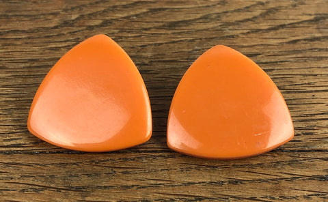 Orange Bakelite Atomic Triangular Clip On Earrings