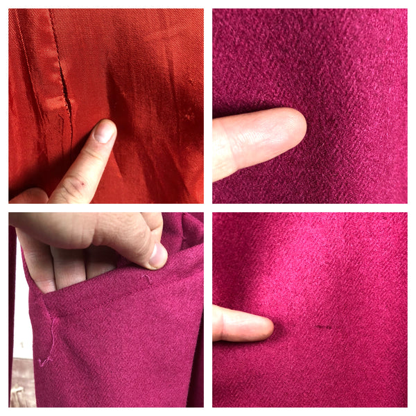Original 1940s 40s Volup Vintage Fuchsia Pink Clutch Coat With Piping Details