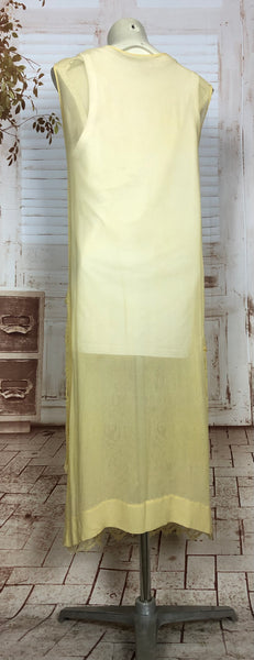 Beautiful Original 1920s Vintage Lemon Yellow Chiffon And Lace Art Deco Flapper Dress