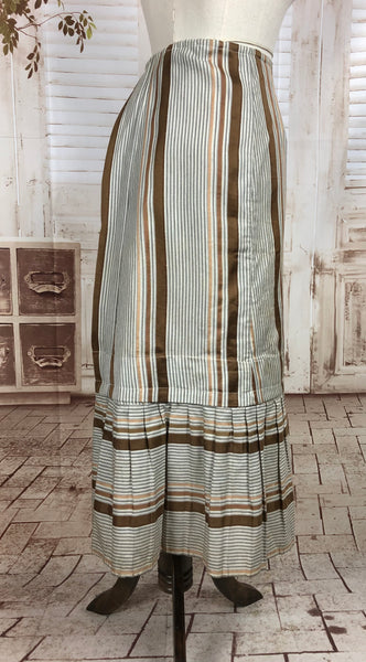 Original Victorian 1890s Antique Brown And Cream Striped Skirt