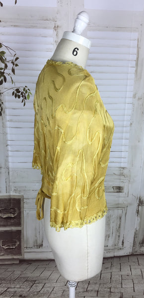 Original 1920s Gold Mustard Yellow Silk Vintage Top With Soutache Embellishment Volup