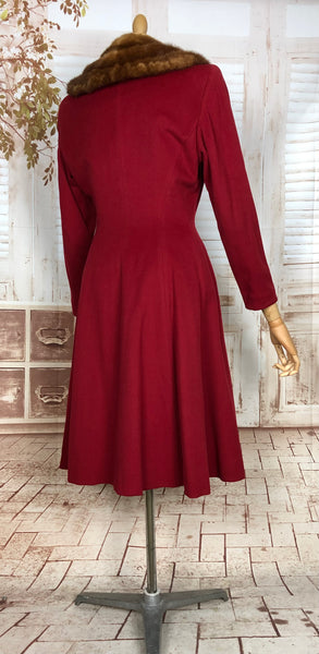 Incredible Rare Original 1940s Vintage Red Double Breasted Princess Coat By Carl Of New York