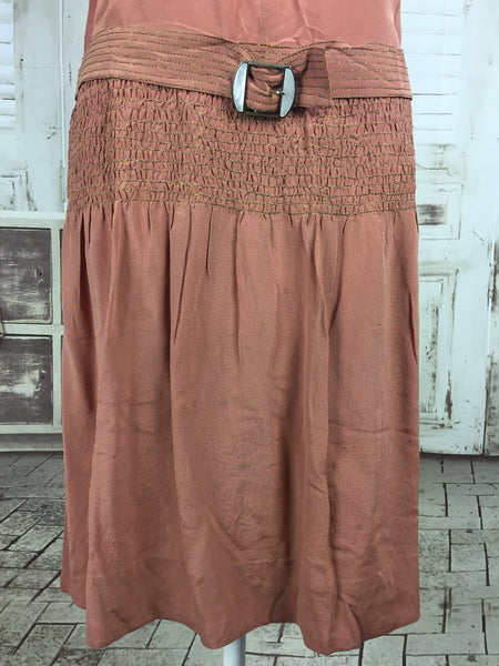 Original 1920s Drop Waist Vintage Blush Dress Set With Lamé Embroidery and Lace Trim