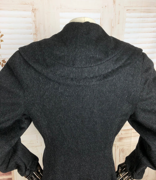 Original 1950s 50s Vintage Grey Eyelash Wool Mohair Double Breasted Princess Coat With Shawl Collar Sold By Kauffman’s In The Style Of Lilli Ann