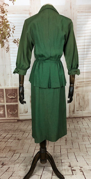 Original 1940s 40s Vintage Green Check Peplum Summer Suit By Pat Hartly