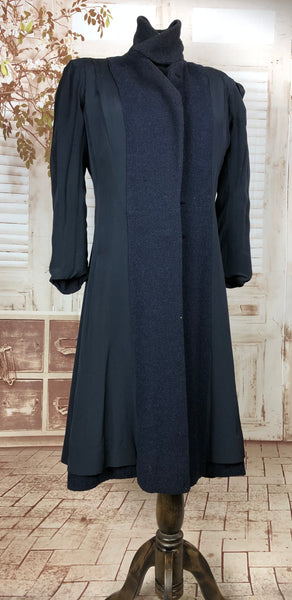 Super Rare Late 1930s / Early 1940s Wartime Vintage Navy Puff Sleeve Coat By Hattie Carnegie