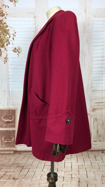 Incredible Original 1940s 40s Fuchsia Pink Swing Coat With Geometric Details