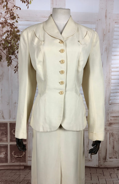 Original 1940s 40s Vintage Off White Cotton Summer Suit With Circular Accents