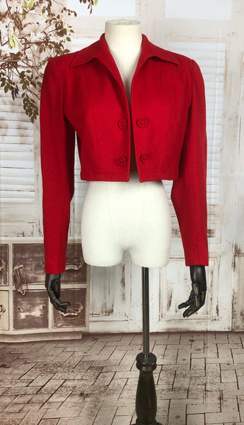 Original 1940s 40s Vintage Red Wool Cropped Ladies Jacket
