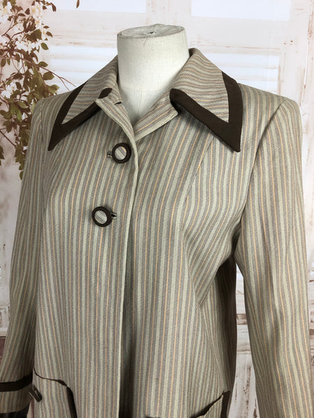 Original 1940s 40s Vintage Cream And Brown Striped Sportswear Coat