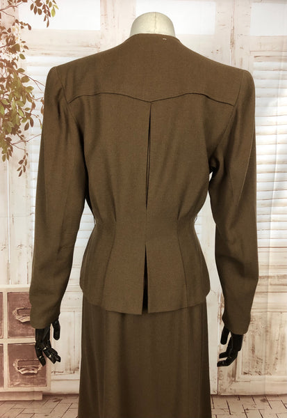 RESERVED FOR SENDI - PLEASE DO NOT PURCHASE - Fabulous Vintage 1940s 40s Brown Crepe Collarless Skirt Suit With Peplum