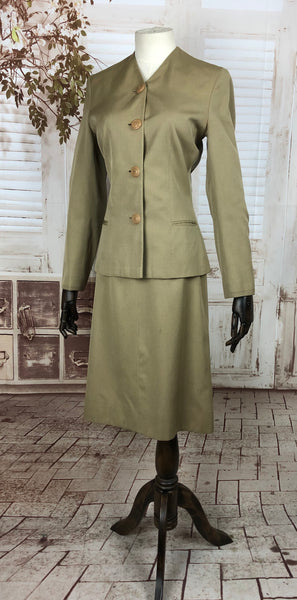 Original 1940s 40s Vintage Sand Dijon Mustard Coloured Gab Gabardine Skirt Suit