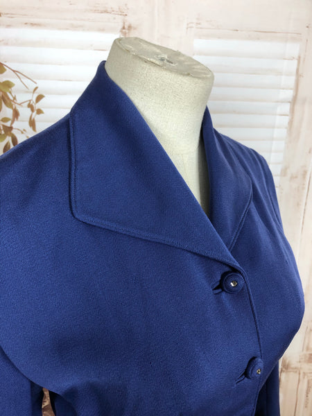 Original Late 1940s 40s Vintage Purple Blue Skirt Suit With Pleated Skirt