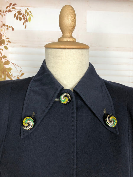 Stunning Original 1940s Vintage Navy Blue Suit Jacket With Mosaic Buttons
