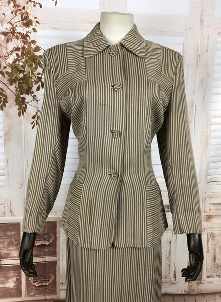 LAYAWAY PAYMENT 2 OF 2 - RESERVED FOR ANDREA - Original Vintage 1940s 40s Brown Striped Wool Skirt Suit In Adrian Style