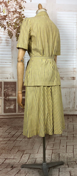 RESERVED FOR KHARONN - Stunning Original 1940s 40s Yellow And Brown Striped And Belted Summer Suit By Nelly Don