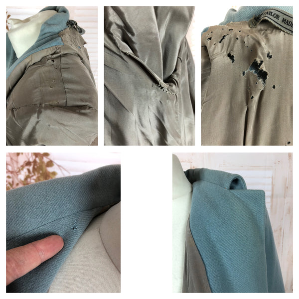 Incredible Duck Egg Blue 1940s 40s Vintage Coat With Trapunto Pockets And CC41 Label