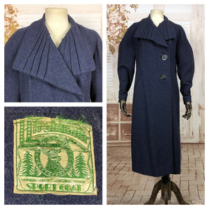 LAYAWAY PAYMENT 2 OF 3 - RESERVED FOR KHARONN - Super Rare Original Late 1920s 20s / Early 1930s 30s Vintage Navy Blue Asymmetric Coat With Amazing Fan Collar