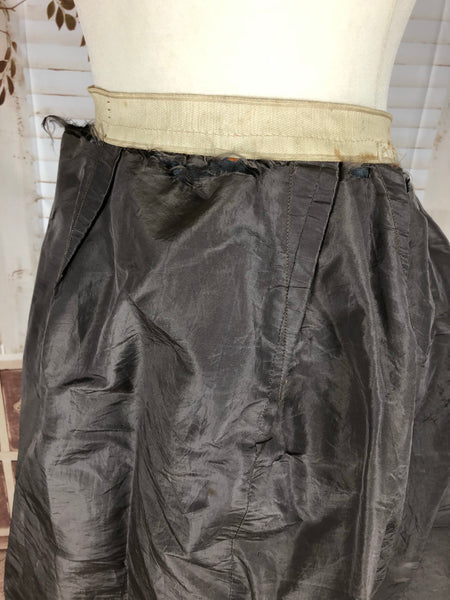 Original Victorian 1800s Antique Slate Blue Faille Bustle Back Skirt With Embroidered Hem