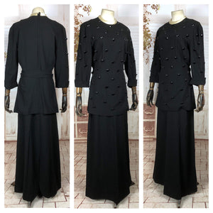 Stunning Original 1940s 40s Vintage Black Full Length Ensemble Evening Suit By Eisenberg Originals