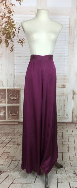 Original 1930s 30s Vintage Magenta Satin Cocktail Pyjama Trousers