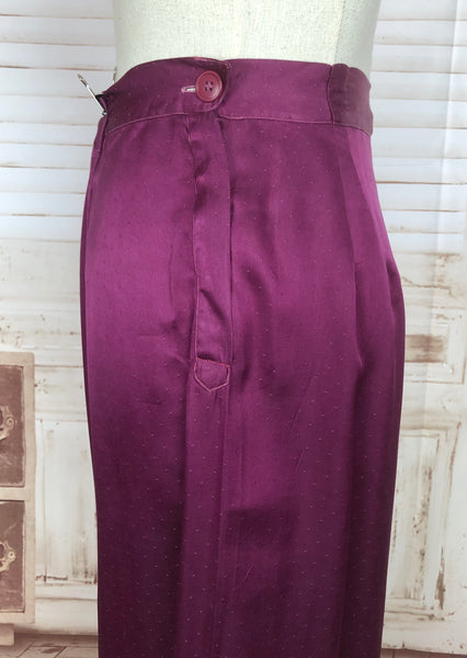 Original 1930s 30s Vintage Magenta Satin Cocktail Pyjama Trousers