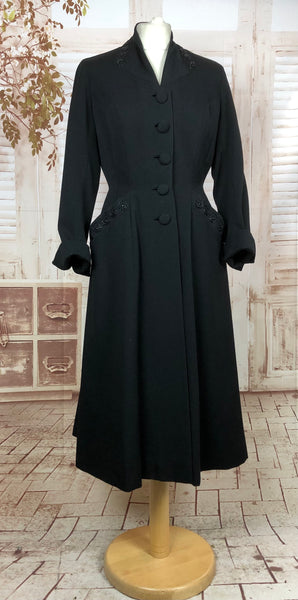 Fabulous Late 1940s 40s Vintage New Look Style Beaded Fit And Flare Princess Coat