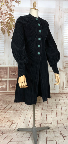 Incredible Original 1930s Plush Corduroy Coat With Amazing Bishop Sleeves