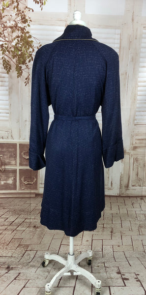 LAYAWAY PAYMENT 2 OF 2 - RESERVED FOR HOLLY - PLEASE DO NOT PURCHASE - Original 1940s 40s Volup Vintage Blue And White Atomic Fleck Belted Gabardine Coat