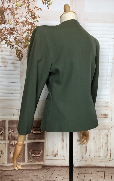 Stunning Original 1940s Vintage Sage Green Blazer With Huge Shoulders