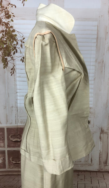 RESERVED FOR SENDI - PLEASE DO NOT PURCHASE - Original 1940s 40s Vintage Cream Slubbed Linen Summer Suit By Neusteters