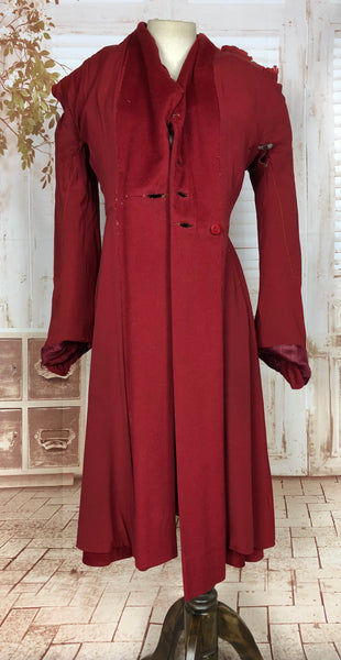 Exquisite Original 1940s Vintage Burgundy Double Breasted Princess Coat With Tiered Cape
