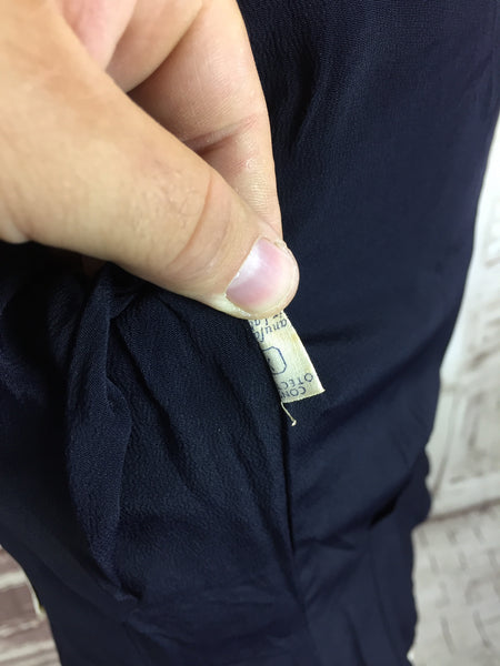 Original 1940s Navy Blue Gabardine Forstmann Wool Triple Pocket Vintage Belt Back Blazer