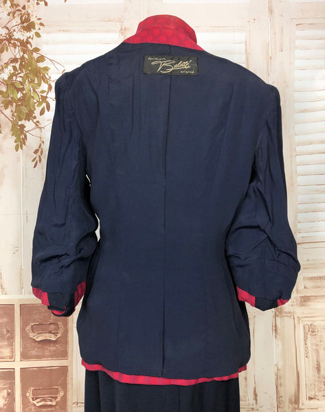 Fabulous Original Vintage 1940s 40s Red And Navy Colour Block Suit